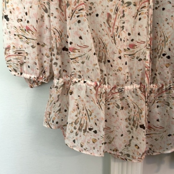 Floral Print Peach Green Women's Blouse Long Sleeve Cinch Waist Medium Candie’s - Picture 6 of 8